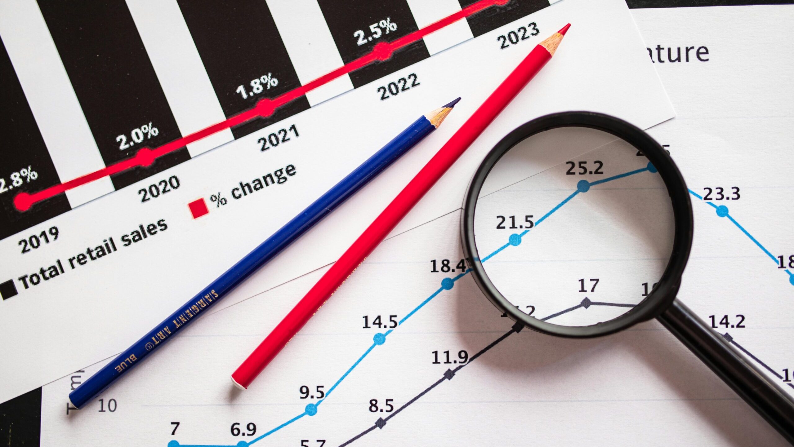 Um relatório de dados sendo analisado com lupa, simbolizando como usar dados de atendimento para encontrar a causa raiz de problemas de clientes.